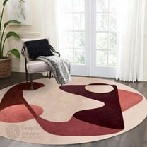 Teppich Homes Handmade Beige Wool Geometric Pattern Round Area Rug 5x5 for Hallway And Living Room