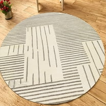 Teppich Homes Handmade Cream Area Rug 5x5 – Soft Wool Carpet for Living Room & Hallway – Perfect Decorative Accent