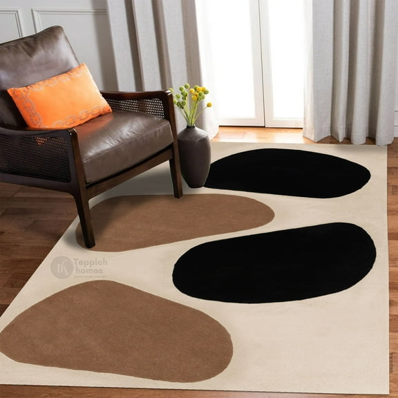 Teppich Homes Handmade Geometric Pattern Rugs 5x7 for Living Room - Tufted Green Wool Area Carpet