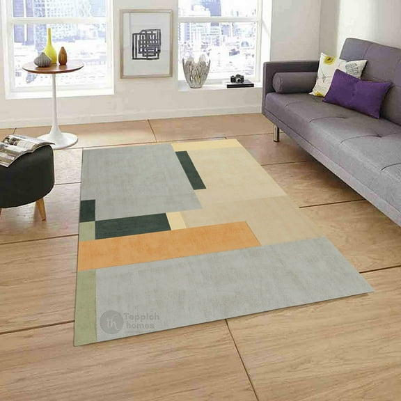 Teppich Homes Handmade Geometric Pattern Tufted Wool Area Rug 5x7 - Cozy Living Room And Bedroom Carpet