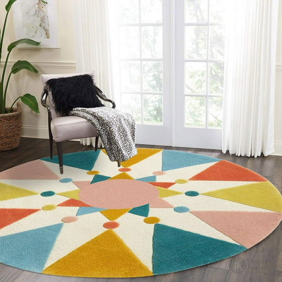 Teppich Homes Handmade Geometric Pattern Wool Rug 14x14 - Stylish Area Carpet for Living Room And Bedroom