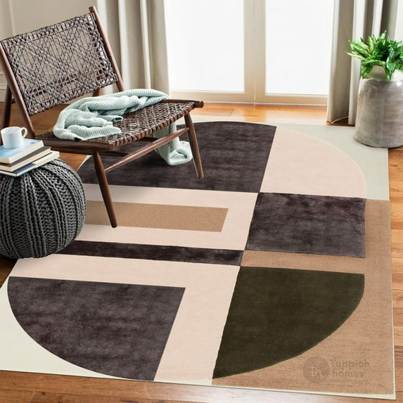 Teppich Homes Handmade Geometric Pattern Wool Rug 5x7 - Cozy Tufted Area Carpet for Living Room And Bedroom