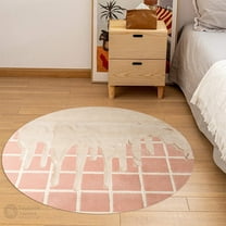 Teppich Homes Handmade Pink Wool Geometric Carpet 5x5 - Soft Tufted Round Rug for Hallway & Living Room