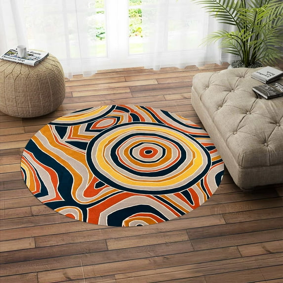 Teppich Homes Handmade Round Tufted Wool Rug 14x14 - Geometric Pattern Carpet for Living Room And Hallway