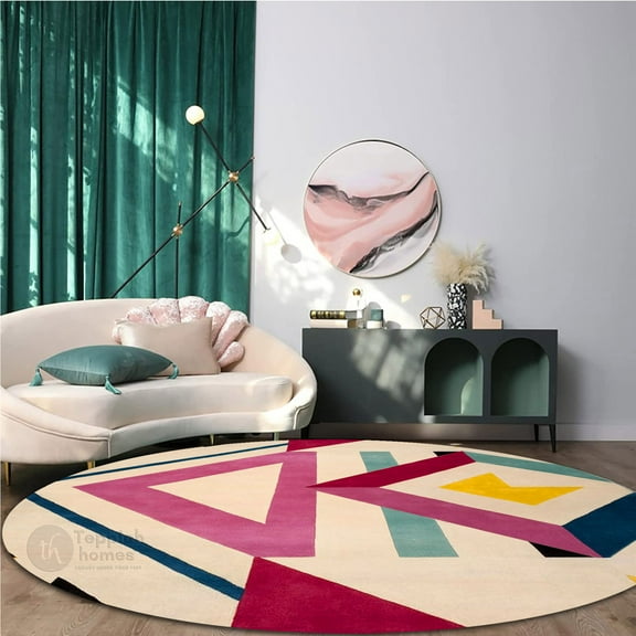 Teppich Homes Handmade Tufted Wool Area Rug 5x5 - Soft Carpet for Hallway and Living Room