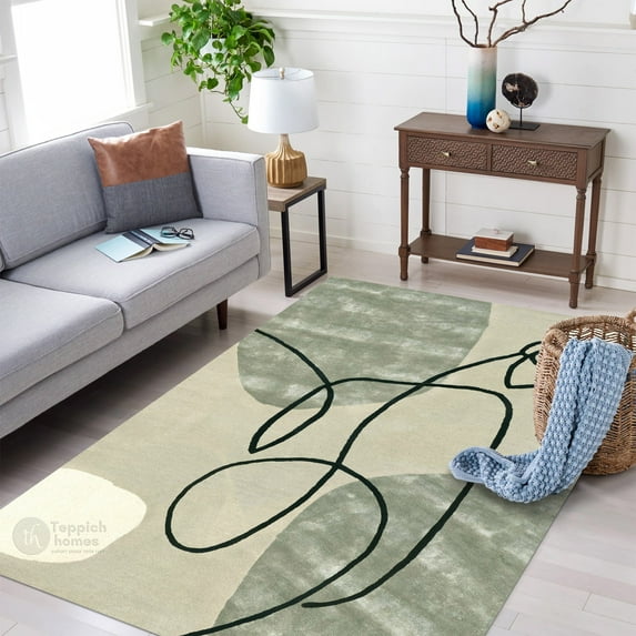 Teppich Homes Handmade Wool Tufted Rug 6x8 with Geometric Pattern - Perfect for Living Room And Hallway Decor