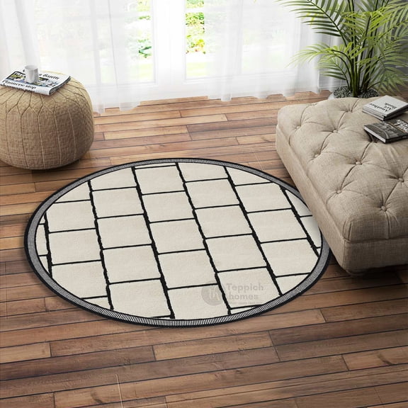 Teppich Homes Round Tufted Area Rug 5x5 - Grey Geometric Pattern for Living Room And Bedroom - Soft Wool Carpet