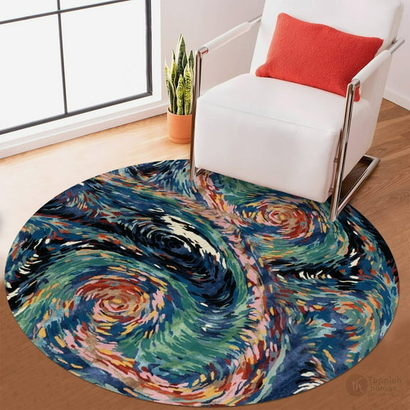 Teppich Homes Round Tufted Wool Area Rug 12x12 - Stylish Geometric Pattern for Living Room And Bedroom