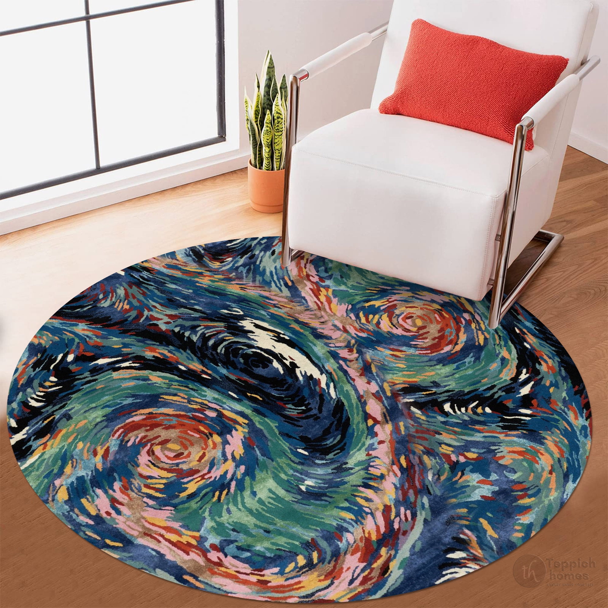 Teppich Homes Round Tufted Wool Area Rug 7x7 - Stylish Geometric ...