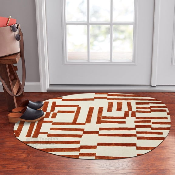Teppich Homes Soft Geometric Wool Rug 5x7 for Living Room & Bedroom - Tufted White and Rust Area Carpet