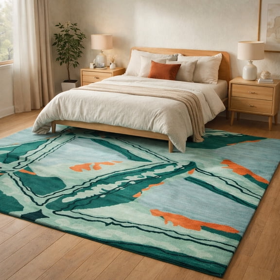 Teppich Homes Soft Green Geometric Wool Tufted Area Rug 5x7 – Handmade Carpet for Kids Room & Living Room | Plush Soft Green Wool Rectangle Floor Rug
