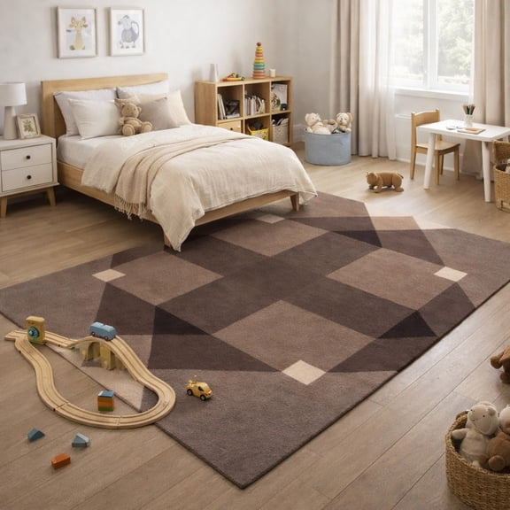 Teppich Homes Soft Grey Wool Tufted Area Rug 5x7 – Geometric Pattern Carpet for Living Room & Hallway | Plush Soft Grey Rectangle Floor Rug