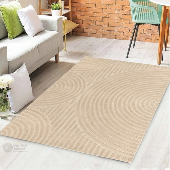 Teppich Homes Soft Handmade Cream Wool Tufted Geometric Pattern Rug 5x7 - Perfect for Living Room And Hallway