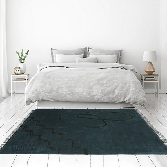 Teppich Homes Tufted Wool Area Rug 9x10 - Handmade Blue Carpet for Living Room and Bedroom - Soft, Durable, and Elegant Design