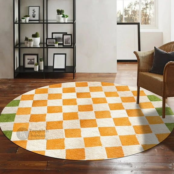 Teppich Homes Wool Area Rug 5x5 - Handmade Tufted Carpet in White and Orange for Hallway and Living Room - Soft Touch Handmade Rug