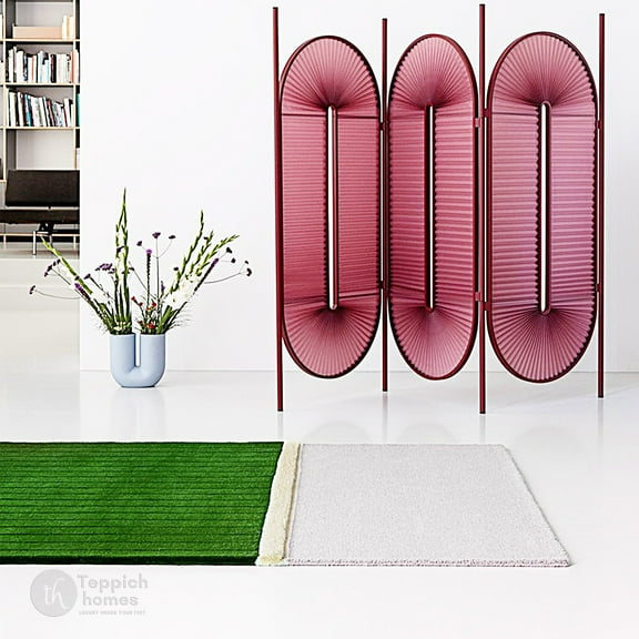 Teppich Homes Wool Rug 11x11 - Handmade Tufted Carpet in Green and White, Soft Area Rug for Living Room and Hallway