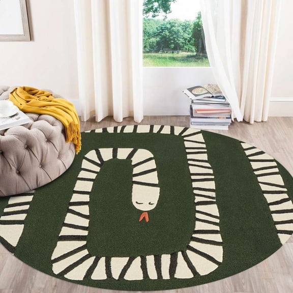 Teppich Homes Wool Rug 6x6 - Handmade Green Tufted Carpet for Living Room, Bedroom, and Area Use - Soft and Durable Area Rug