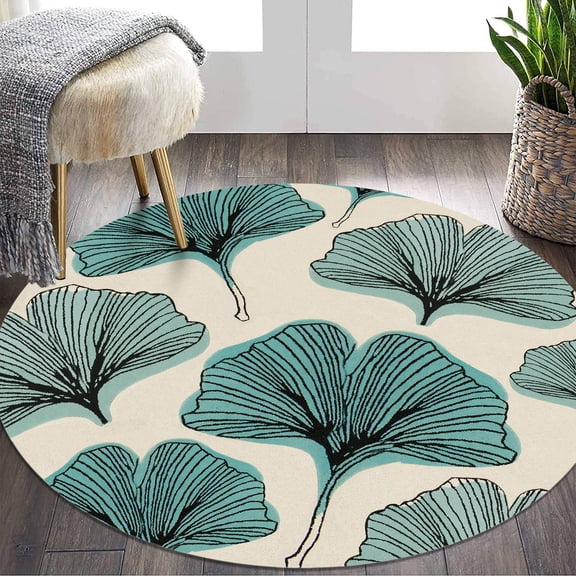 Teppich Homes Wool Rug 6x6 - Handmade Tufted Carpet in Blue and White, Soft Area Rug for Living Room and Hallway