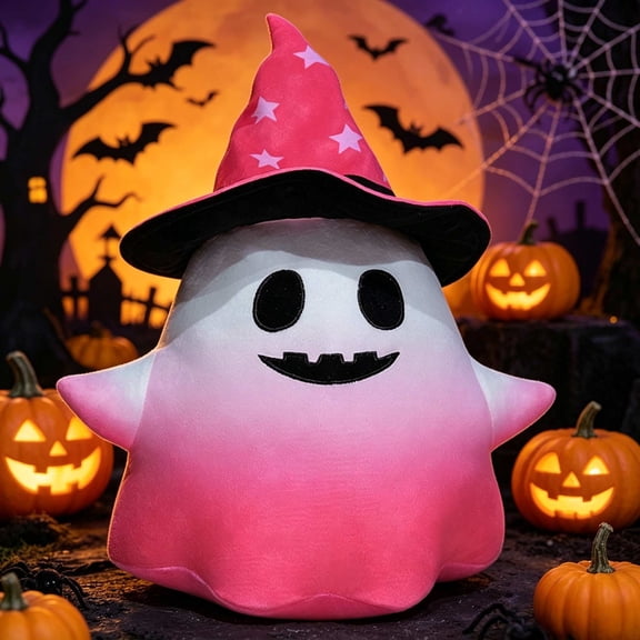 Tepsmf 10Inch Cute Gradient Ghost Wizard Toy Halloween Stuffed Ghost Doll With Star Witch Hat Soft Ghost Pillow For Home Decor Holiday Gift Point