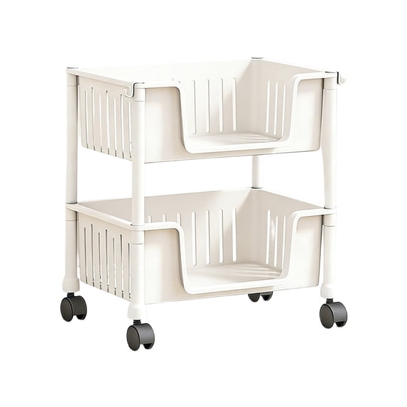 Tepsmf 2 Tier Movable Plastic Storage Rack Large Capacity Layered Storage Rack With Wheels Living Room/bedroom/bathroom/kitchen Item Storage Rack
