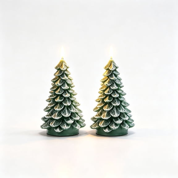 Tepsmf 2pc Christmas Tree Electronic Candle Light Flameless LED Pillar Decorative Ornament for Tabletop Mantel Holiday Home Party Decor