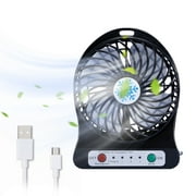 Tepsmf 3 Speeds Mini Desk Fan - Rechargeable Battery Operated Fan with LED Light - Portable USB Fan Quiet for Home, Office, Travel, Camping, Outdoor, Indoor Fan