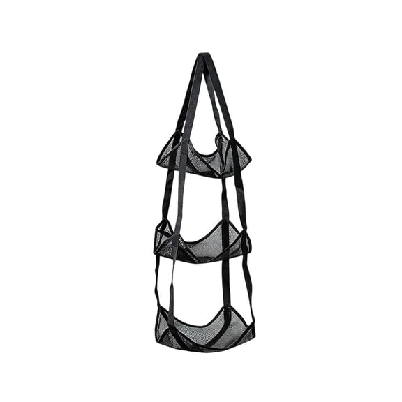 Tepsmf 3-Tier Mesh Ball Storage Net Rack Organizer, Door or Wall-Mounted Vertical Ball Holder for Basketball, Soccer, Space-Saving Sports Organizer for Home, Basement (Black)