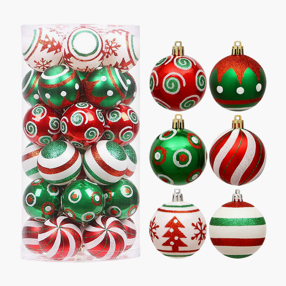 Tepsmf 30PCS Christmas Ball Ornaments Set, Red and White Shatterproof Christmas Tree Decorations, Variety Decorative Hanging Ornaments for Xmas Trees Bulk Holiday Party Decor, Multicolor