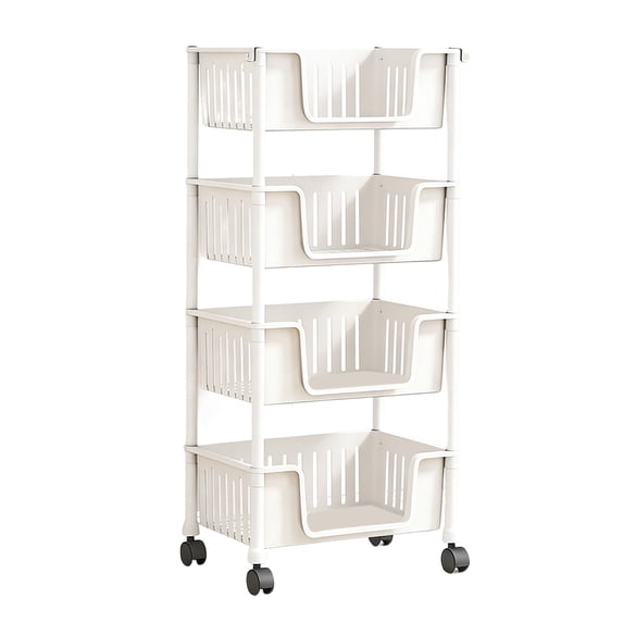 Tepsmf 4 Tier Movable Plastic Storage Rack Large Capacity Layered Storage Rack With Wheels Living Room/bedroom/bathroom/kitchen Item Storage Rack