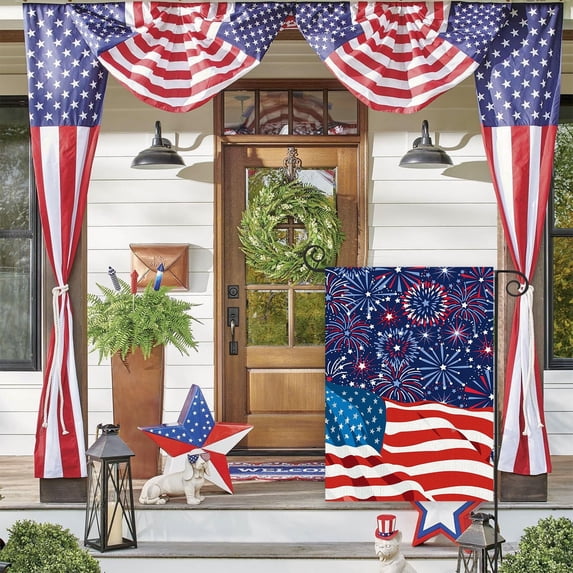 Tepsmf 4th of July Garden Flag Patriotic American Flag Fireworks Yard Flags Double-Sided Red Blue White Holiday Outdoor Decor for Independence Day Lawn Patio Decoration, 12 x 18 Inch
