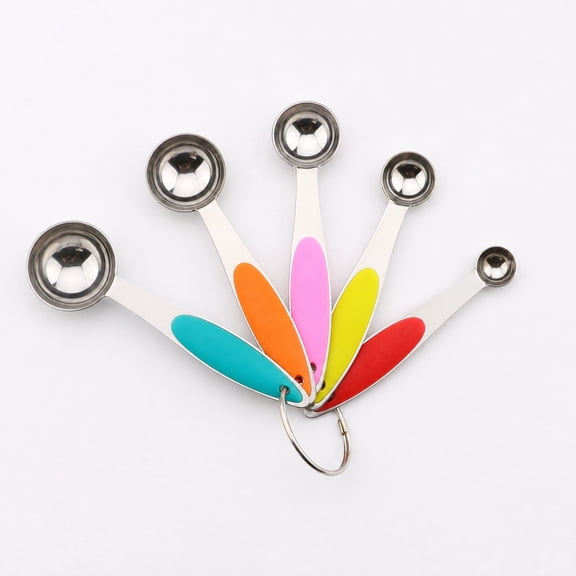 Tepsmf 5-Piece Measuring Spoons Set, 304 Stainless Steel with Color-Coded Handles, Engraved Markings Never Fade, Plastic Free, Dishwasher Safe, Includes 5 Spoons