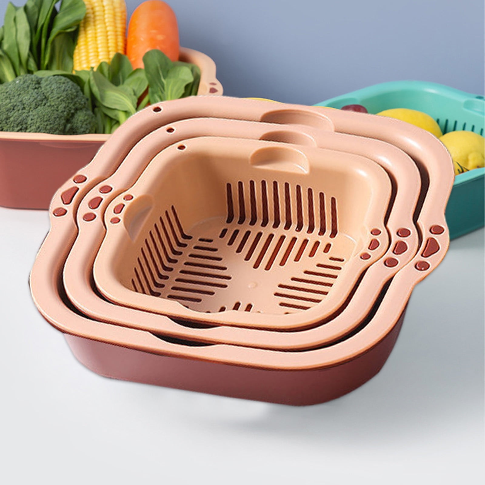 Tepsmf 6pcs Kitchen Double-Layer Drain Basket Plastic Vegetable and ...