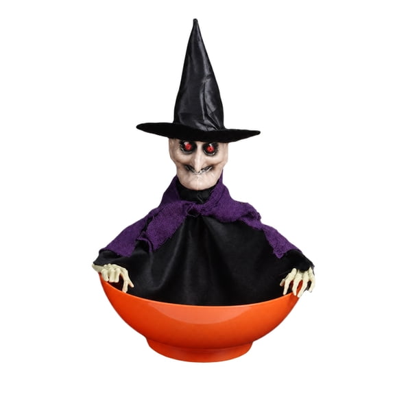 Tepsmf Animated Witch Candy Bowl Motion Sensor Activated Halloween Decor With Glowing Eyes Spooky Sounds For Party Tabletop