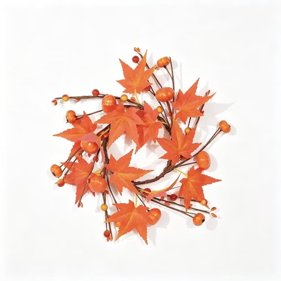 Tepsmf Artificial Pumpkin Maple Leaf Berry Candle Wreath Thanksgiving Lantern Ring Candlestick Home Decor
