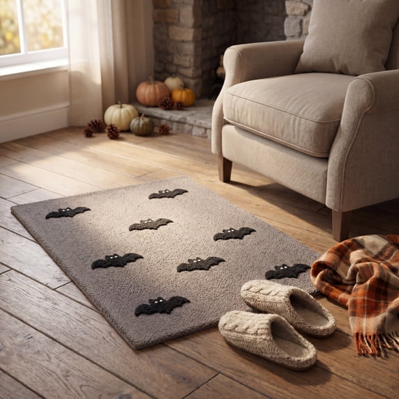 Tepsmf Bathroom Rugs with Black Bat, Cute Bath Mat for Halloween and Thanksgiving, Soft Non Slip Farmhouse Mats Funny Indoor Rug For Bathroom Front Porch Patio Home Entrance Decor