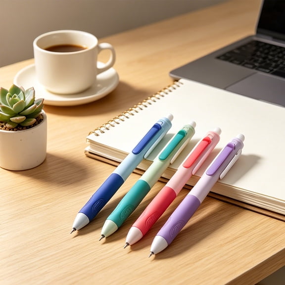 Tepsmf Black Heat Friction Erasable Gel Pens, Crystal Blue Ink 0.5mm Tip with 5ml Ink Built In Eraser, 4 Pack for Homework Journal Drafting