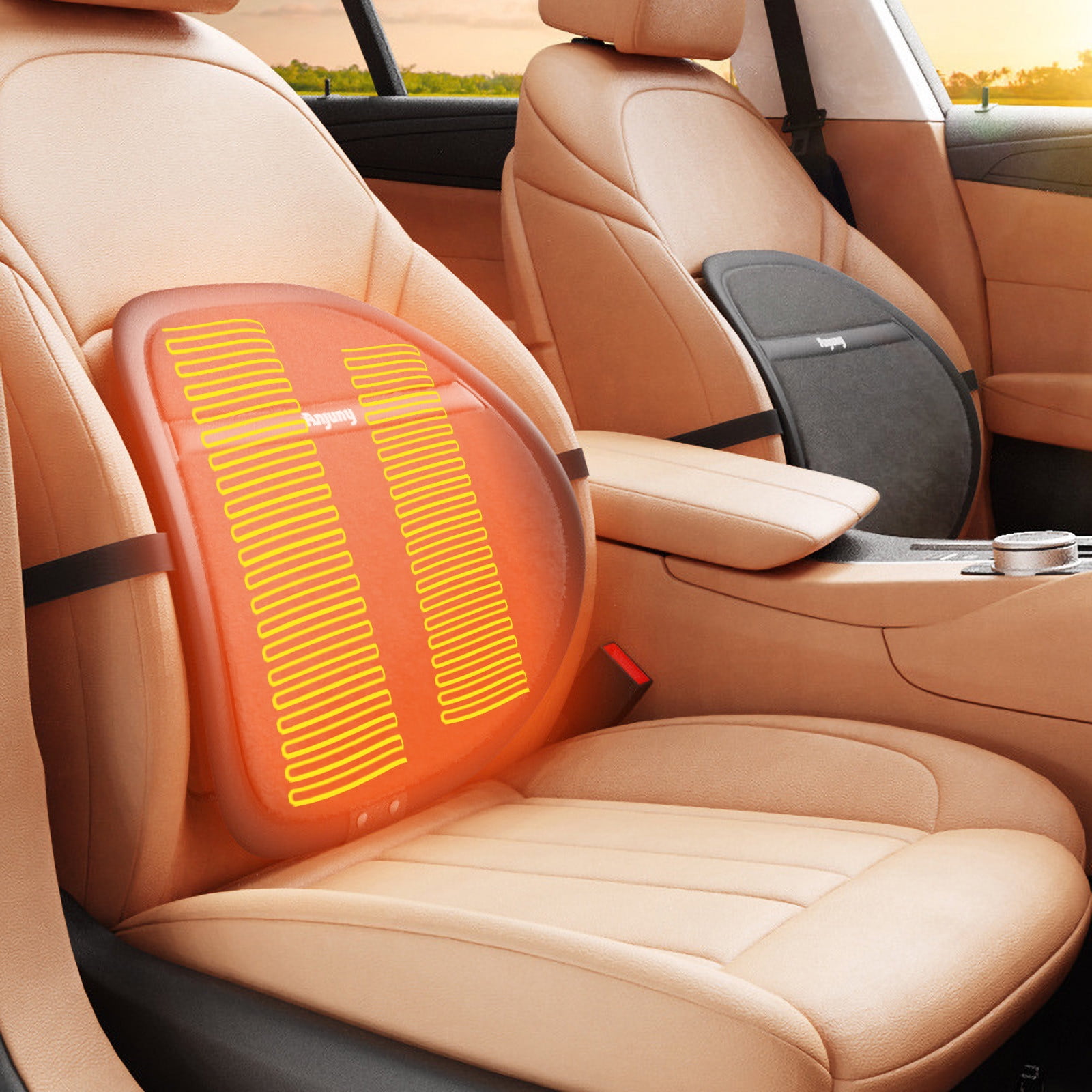 Tepsmf Car Heating Support Pillow, Ergonomically Designed Lower Back