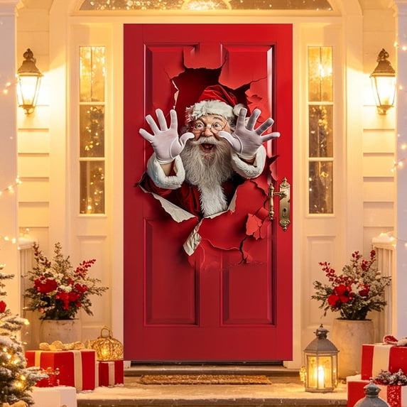 Tepsmf Christmas Door Cover Curtain 35x71IN Holiday Wall Desktop Decoration for Festival Party Home 90x180CM