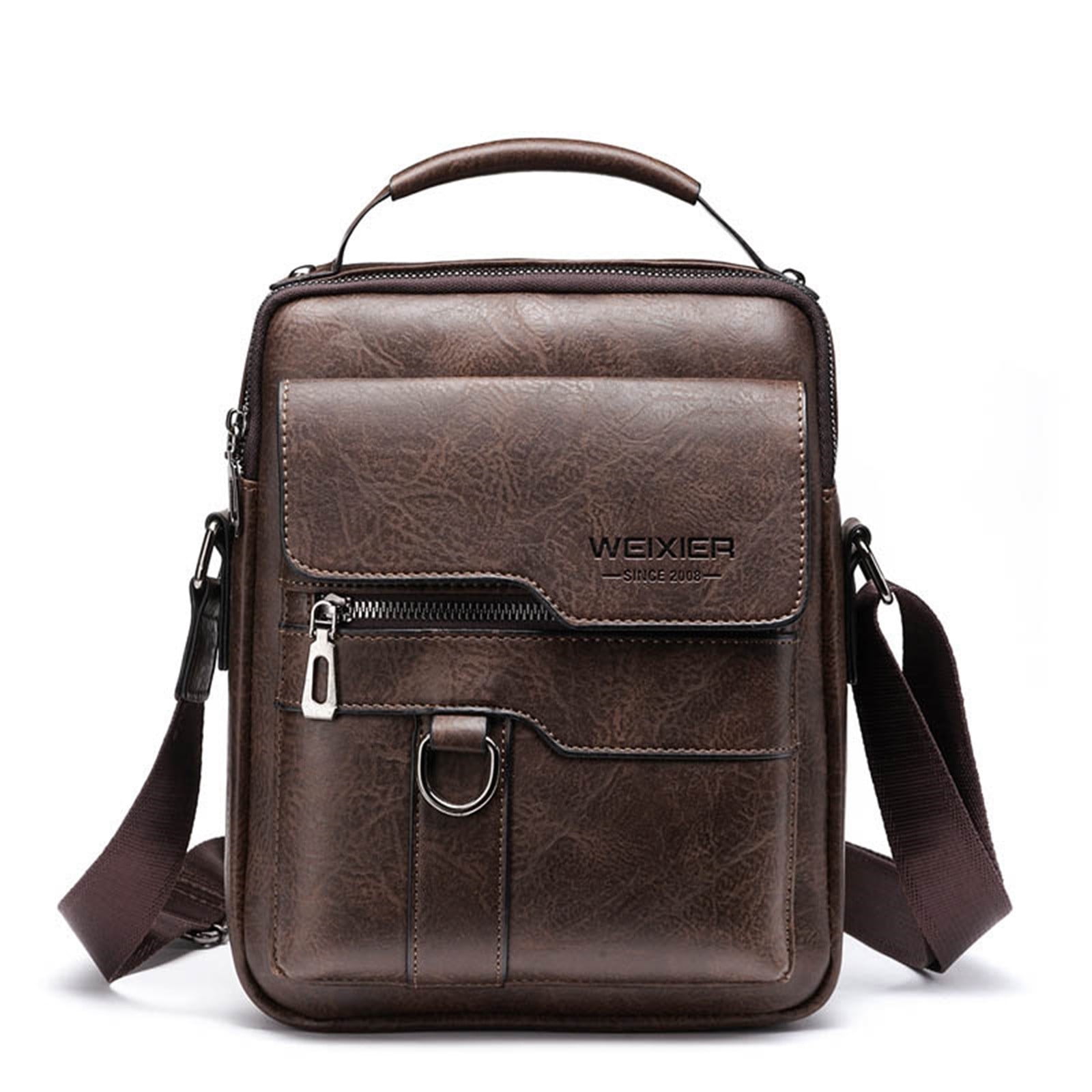 WEIXIER Men s Crossbody Bag Leather Small Business Shoulder Handbag for IPad 9.7