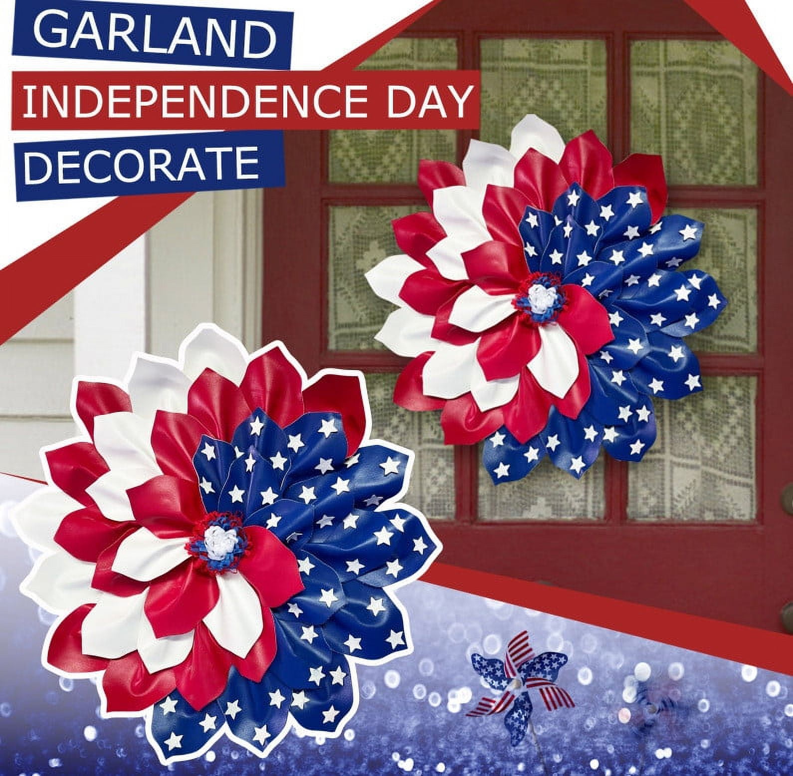 Tepsmf Flower Wreath Front Door Independence Day 4th of July Red White