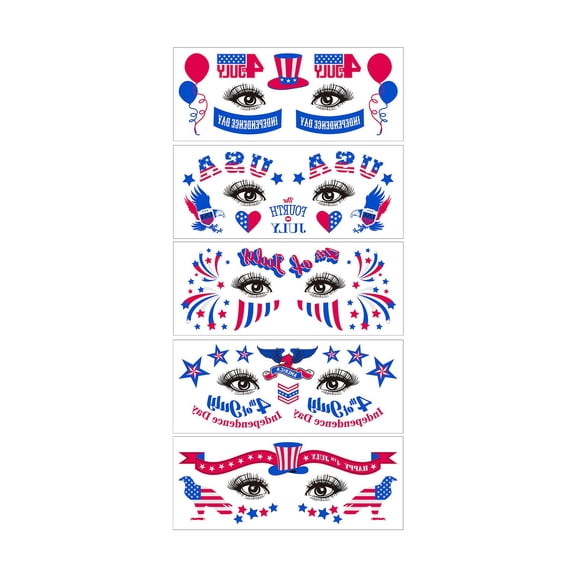 Tepsmf Fluorescent Face Stickers Tattoos 5 Pack Hat Style Glow In The Dark Patriotic Body Decals Festival Party Supplies Independence Day Decor