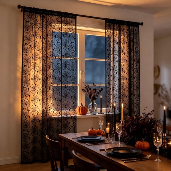 Tepsmf Halloween Gothic Spider Web Black Curtains Window Treatment Kitchen Decor for Party Home Decoration