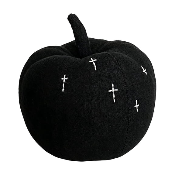 Tepsmf Halloween Linen Fabric Pumpkin Tabletop Ornament, Black Embroidered Patterns, Stuffed Fall Harvest Home Decor for Mantel Shelf