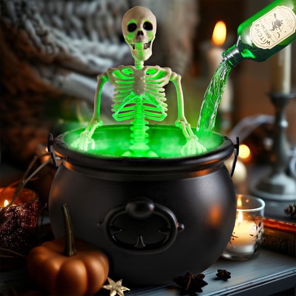 Tepsmf Halloween Mist Maker Fogger With Black Witch Cauldron DIY Floating Bottles Skeleton Spooky Decoration Set 50ml