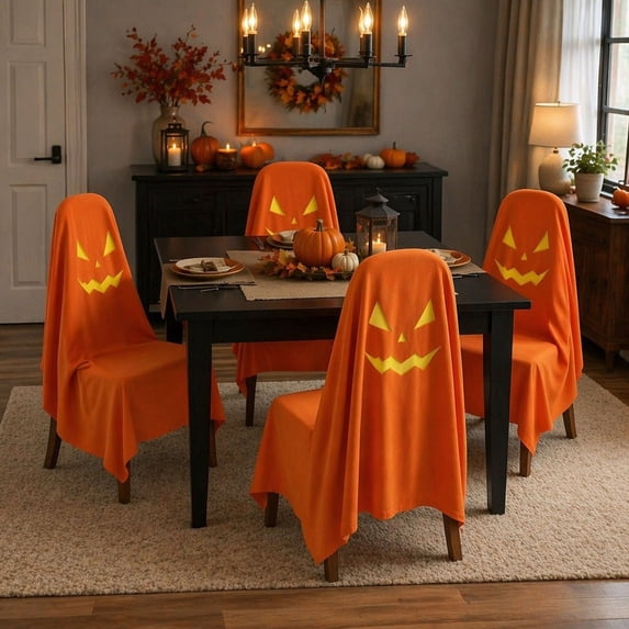 Tepsmf Halloween Party Chair Covers Spooky Dining Seat Slipcovers Festive Stretch Protectors for Kitchen Home Holiday Decoration
