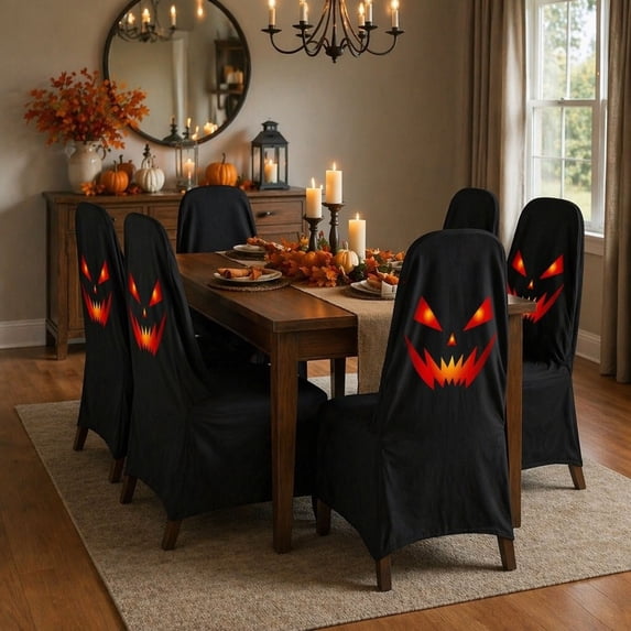Tepsmf Halloween Party Chair Covers Spooky Dining Seat Slipcovers Festive Stretch Protectors for Kitchen Home Holiday Decoration