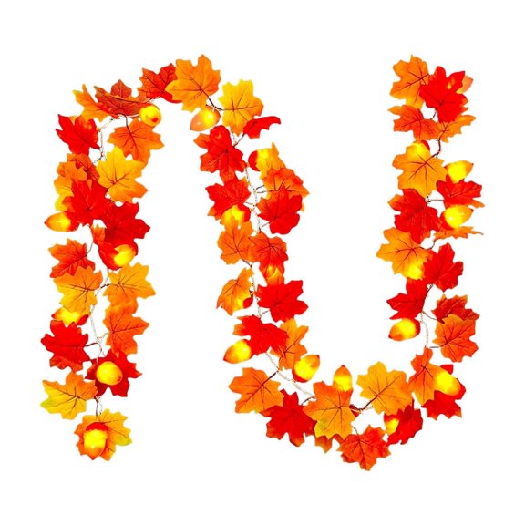 Tepsmf Halloween Pumpkins Garland Lights Total 5Ft 10LED Fall Decorations Realistic Larger Maple Leave String Light LED Fall Lights Battery Operated Indoor Home Outdoor