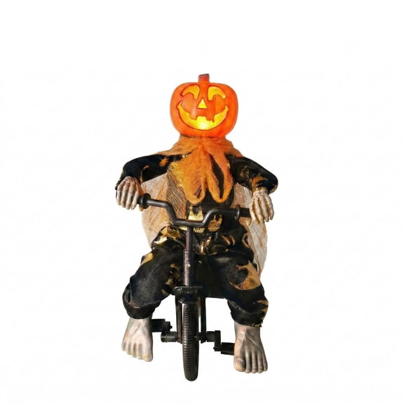 Tepsmf Halloween Riding Pumpkin Head Electric Animated Motion Figurine Spooky Prop For Indoor Tabletop Party Decor
