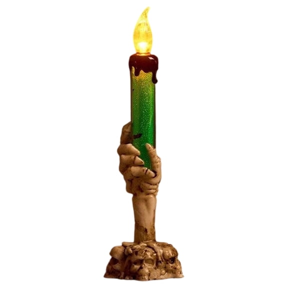 Tepsmf Halloween Skeleton Hand Holding LED Candle Light Spooky Skull Base Flameless Lamp Battery Operated Horror Decor