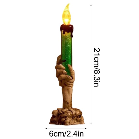 Tepsmf Halloween Skeleton Hand Holding LED Candle Light Spooky Skull Base Flameless Lamp Battery Operated Horror Decor